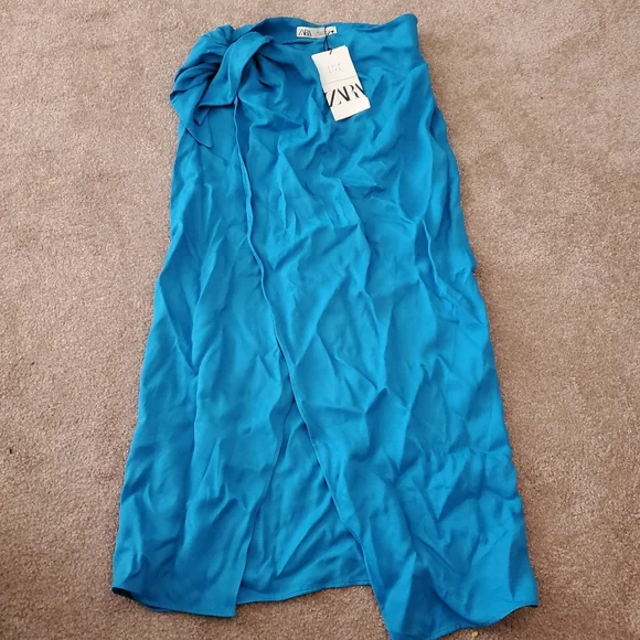 Zara * wrap midi knot blue skirt - Picture 16 of 16